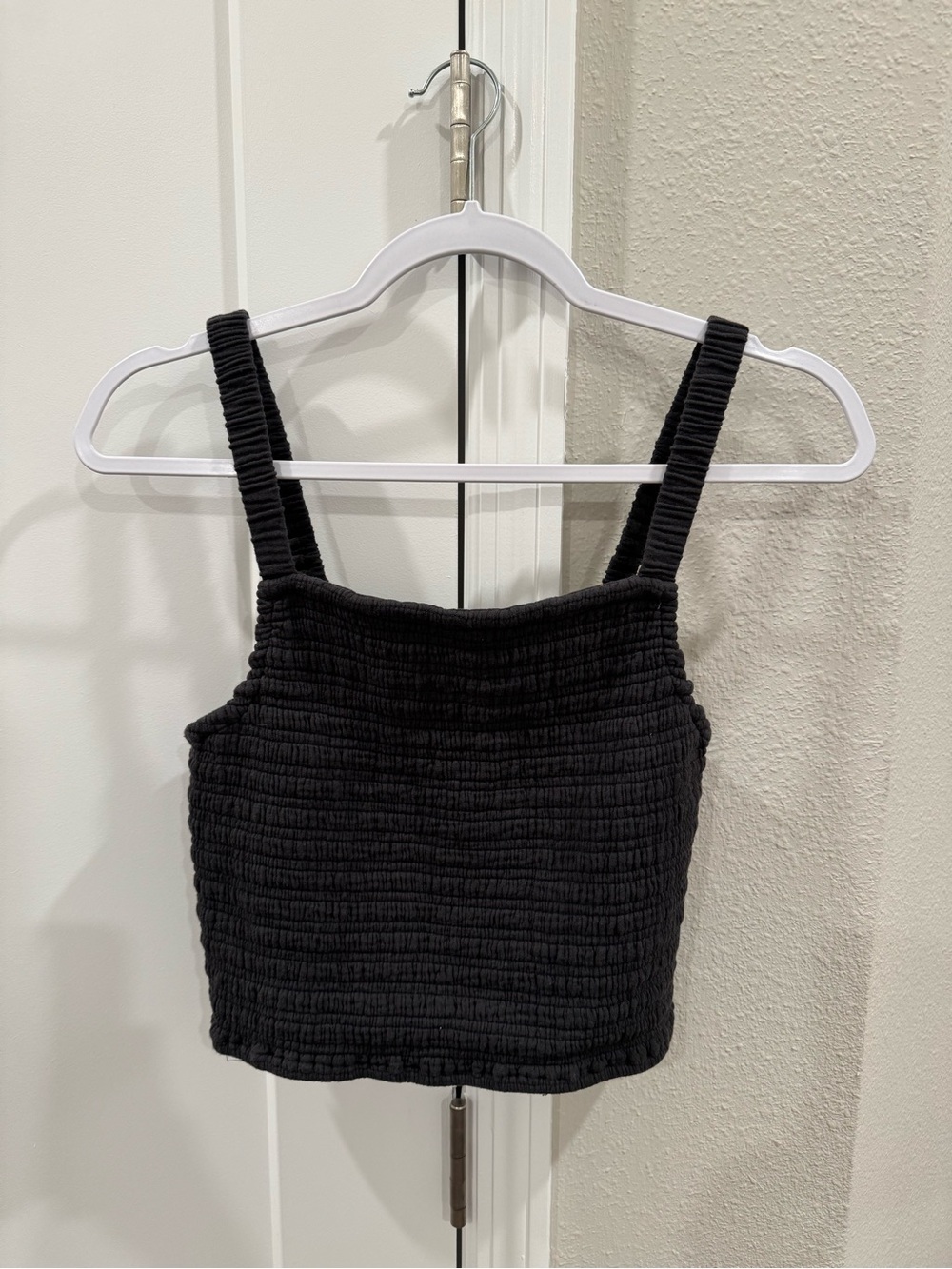 Marine Layer Black Smocked Square-Neck Crop Top